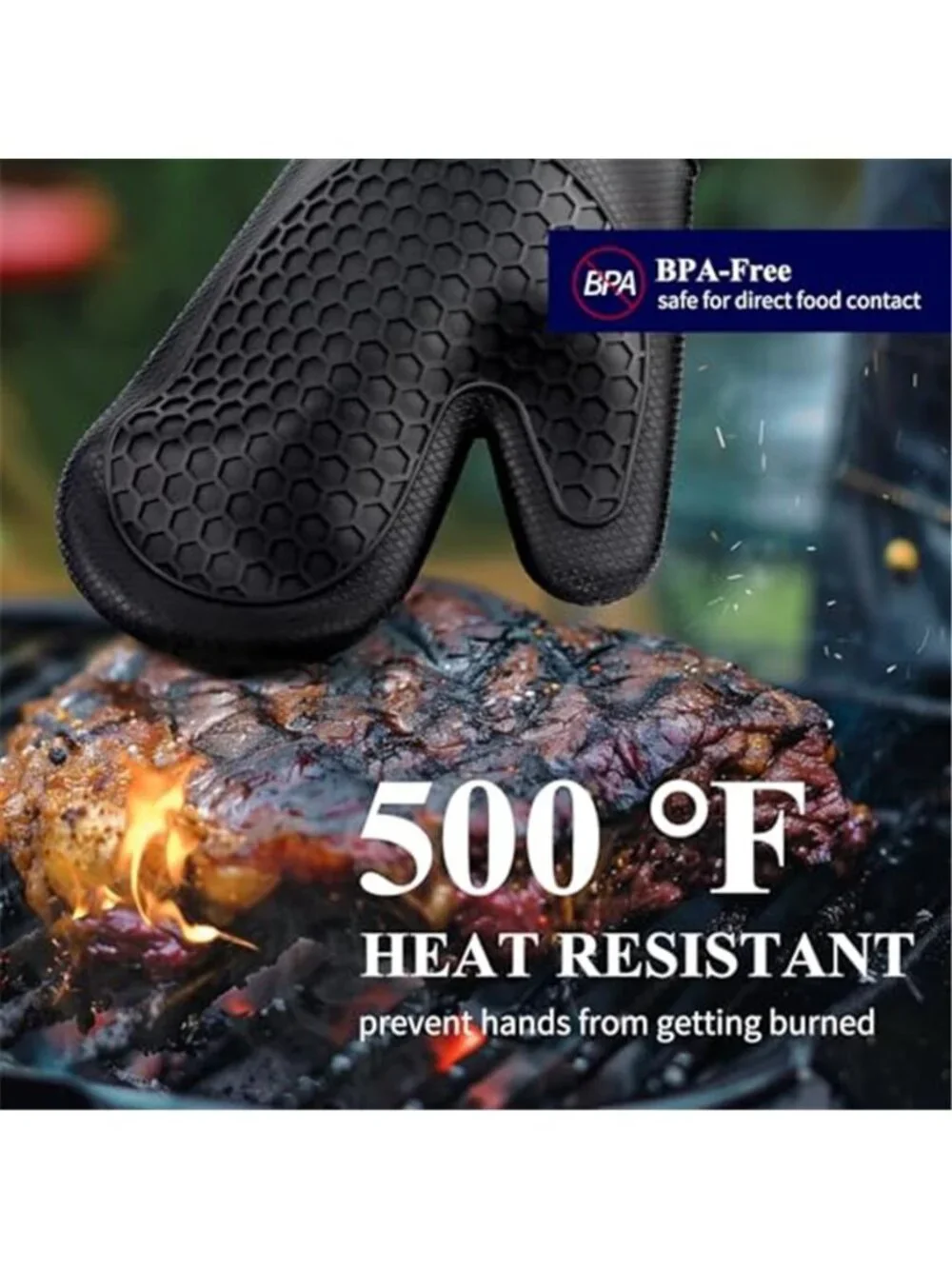 Silicone Oven Mitts, Set of 2, Heat Resistant, Oven Gloves with Soft